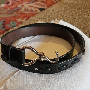 Beretta Black Leather Belt with Unique Silver Buckle Mens Sz 42
